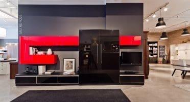Lit mural minimaliste noir et rouge